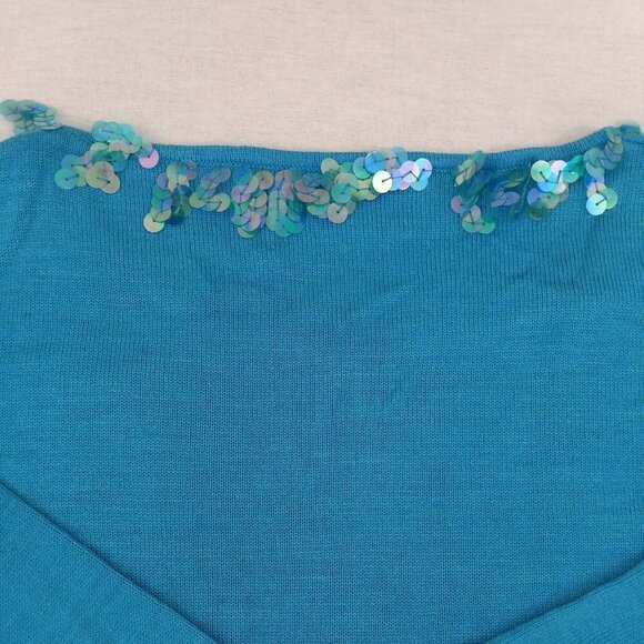 Diane Gilman Womens Blue/ Turquoise 100% Silk Sweater w/ Sequins - Picture 9 of 13